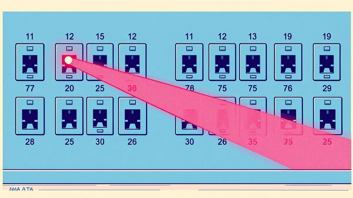 Illustration: A glowing red laser beam sweeps across a grid of numbered wall sockets, illuminating only the ones that are open and active.