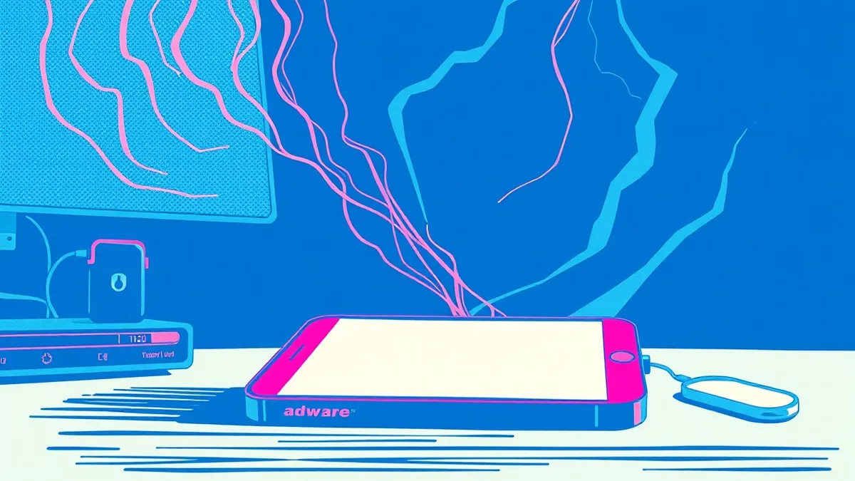 Illustration: A smartphone rests on a desk, its screen displaying a blank webpage.