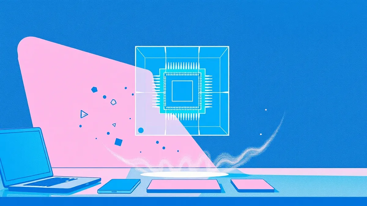 Illustration: A transparent glass vault hovers in midair, enclosing a glowing blue chip that pulses with light.