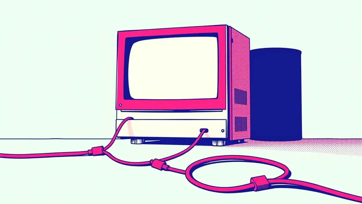 Illustration: A single computer tower sits isolated on a desk, physically disconnected from all network cables.
