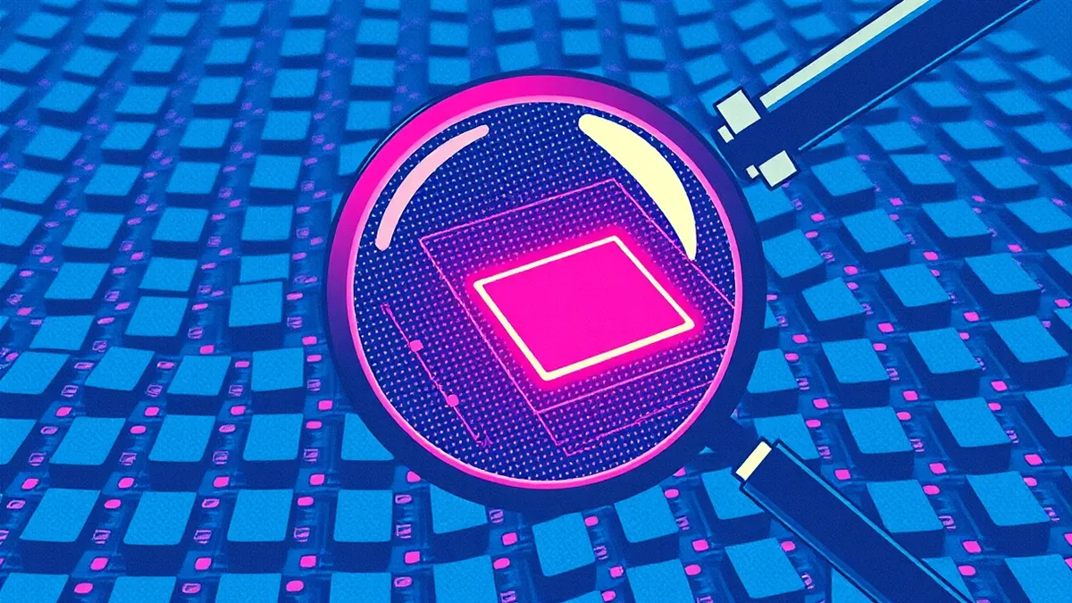 Illustration: A magnifying glass hovers over a glowing grid of memory cells, highlighting a single block bleeding red light beyond its designated boundary.