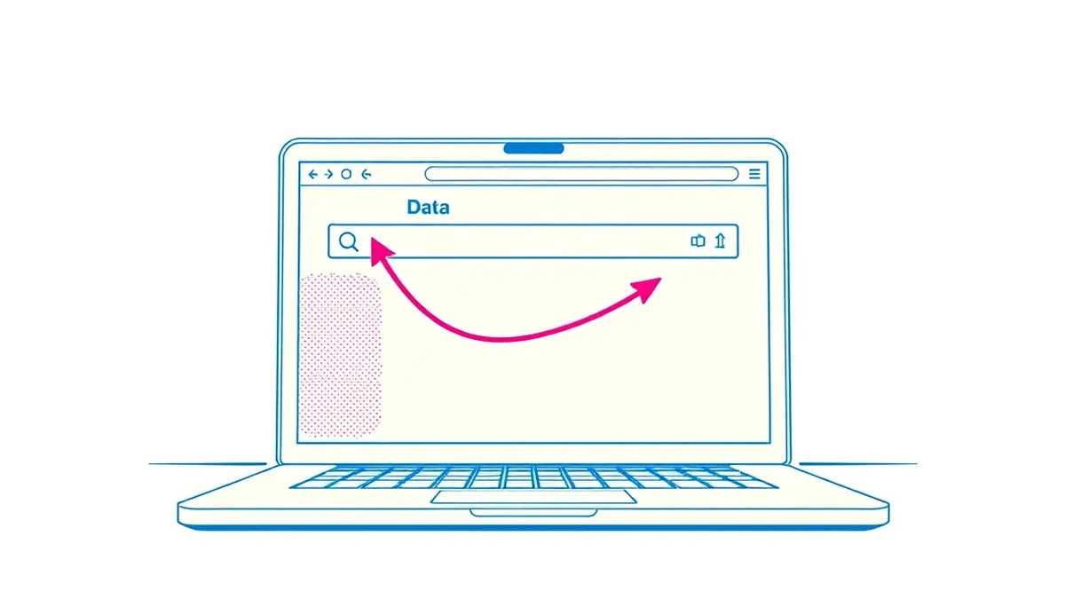 Illustration: A laptop screen displays a browser window with several blank extension icons in the toolbar.
