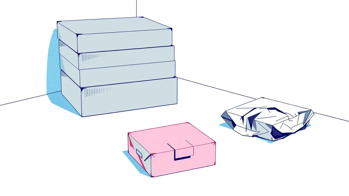Illustration: A pristine stack of blank gray boxes rests on a clean white surface, completely untouched by fingerprints or dust.