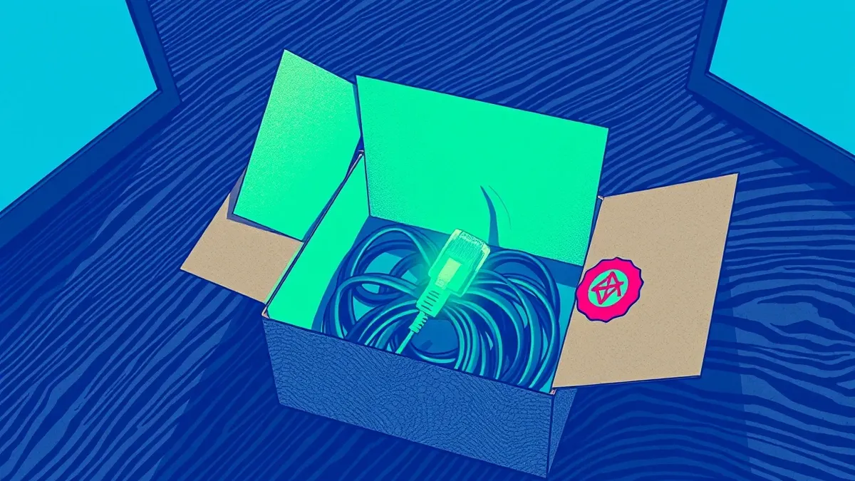 Illustration: A small cardboard box sits on a dark wooden table.