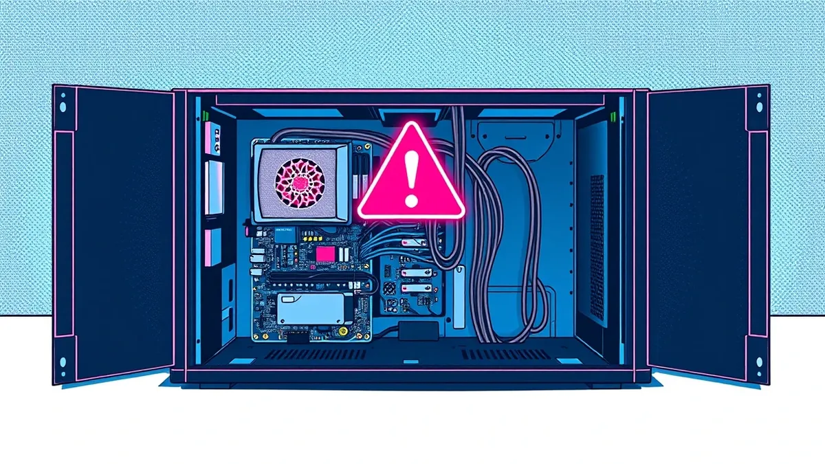 Illustration: A sleek black server chassis sits open on a clean white table, revealing its internal circuit boards and slots.