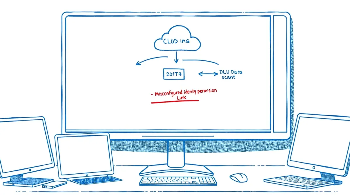 Illustration: A whiteboard displays a simple diagram of cloud architecture with arrows tracing data paths.