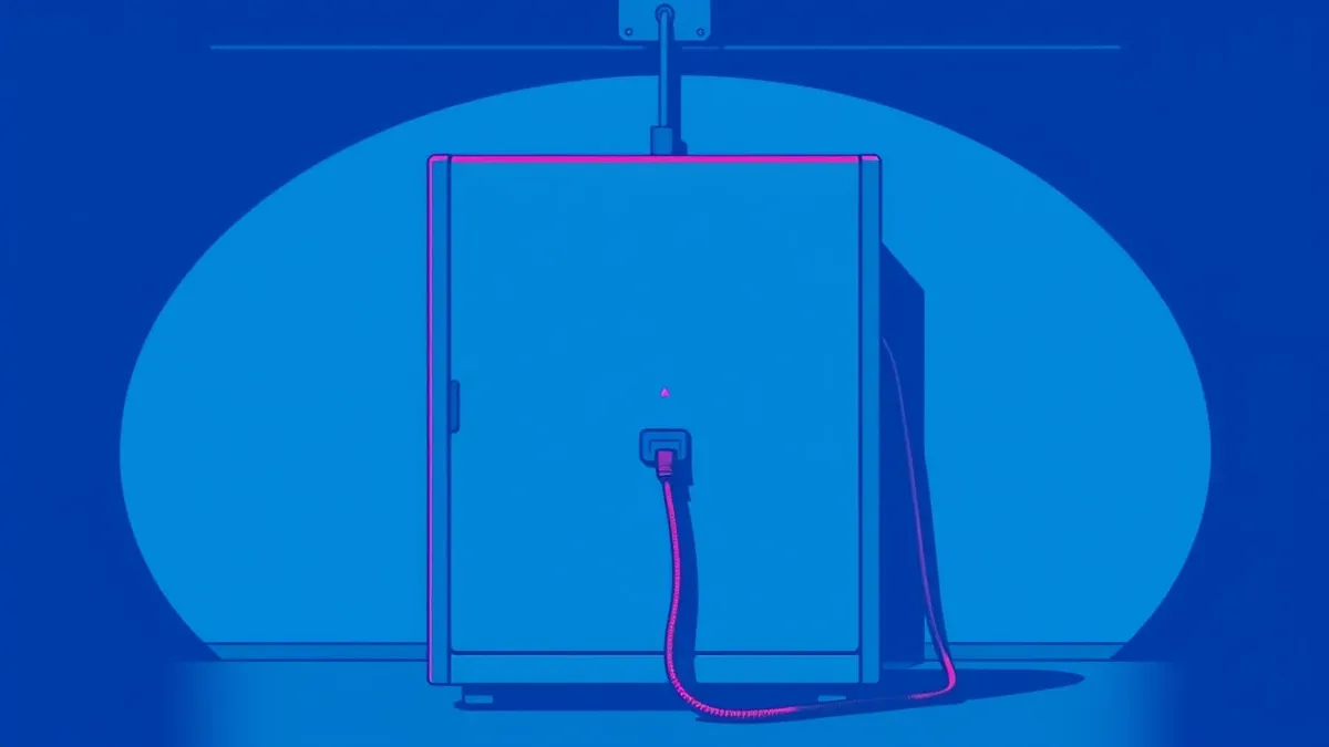 Illustration: A generic rack-mounted server sits in a dim room.