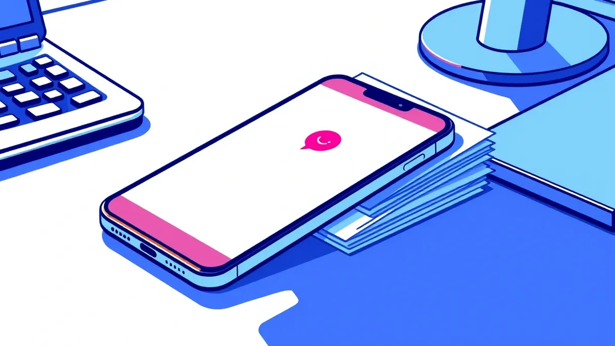 Illustration: A sleek smartphone rests on a modern desk, displaying a blank screen with a simple abstract notification icon.