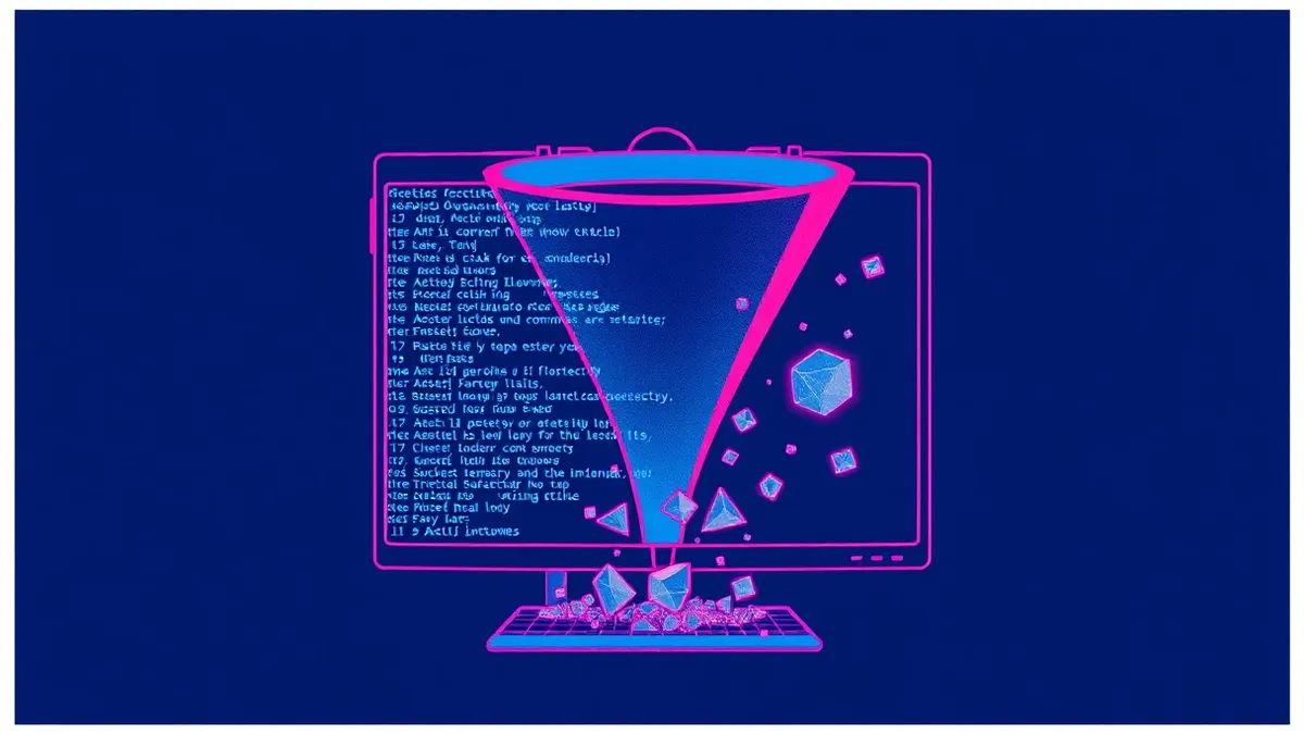 Illustration: A sleek terminal window displays blank code lines.