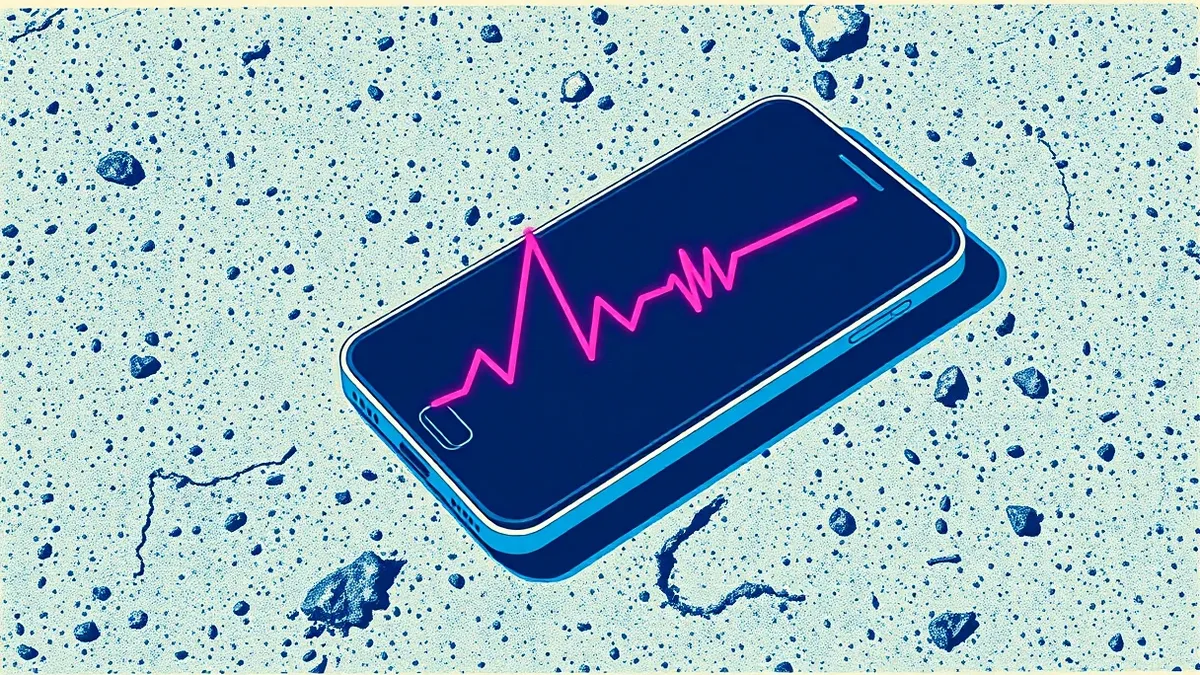 Illustration: A smartphone lies screen-up on a gritty pavement, its display dark and unresponsive.