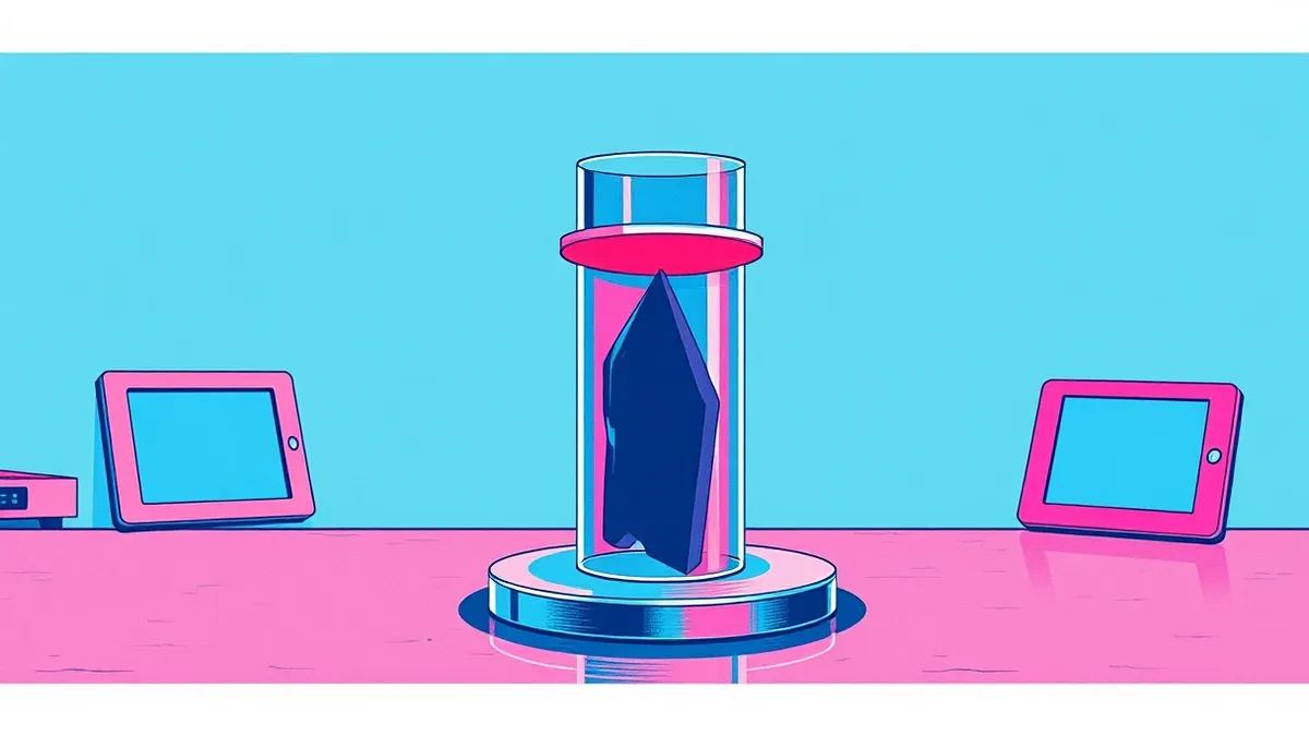 Illustration: A transparent cylindrical tube sits on a steel table, revealing distinct horizontal layers of colored gel inside.