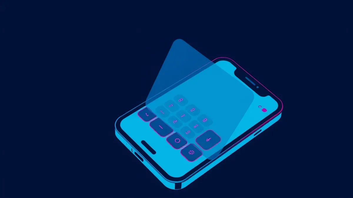 Illustration: A smartphone rests on a dark surface with its screen displaying a generic banking application interface.