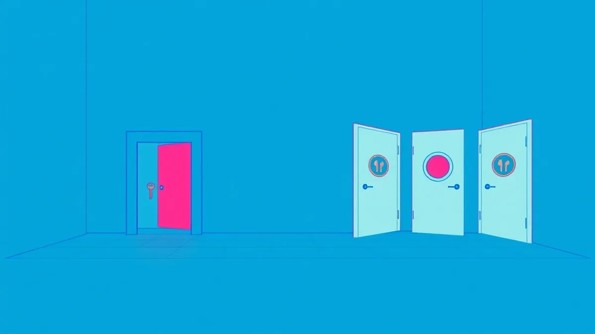 Illustration: A central vault sits alone in one room, holding a single key for every door.
