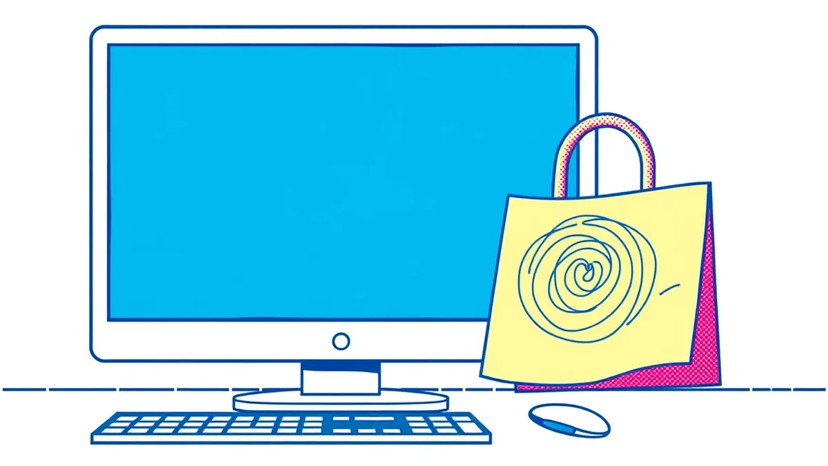 Illustration: A blank computer screen sits beside a crumpled sticky note.